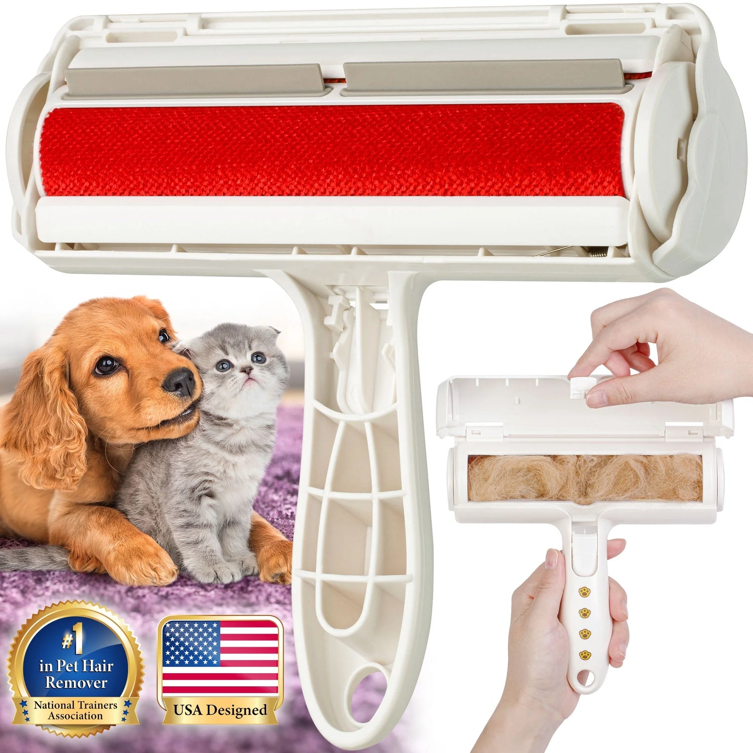 Pet Hair Remover Brush, Reusable Lint Roller, Dog & Cat Fur Removal Tool