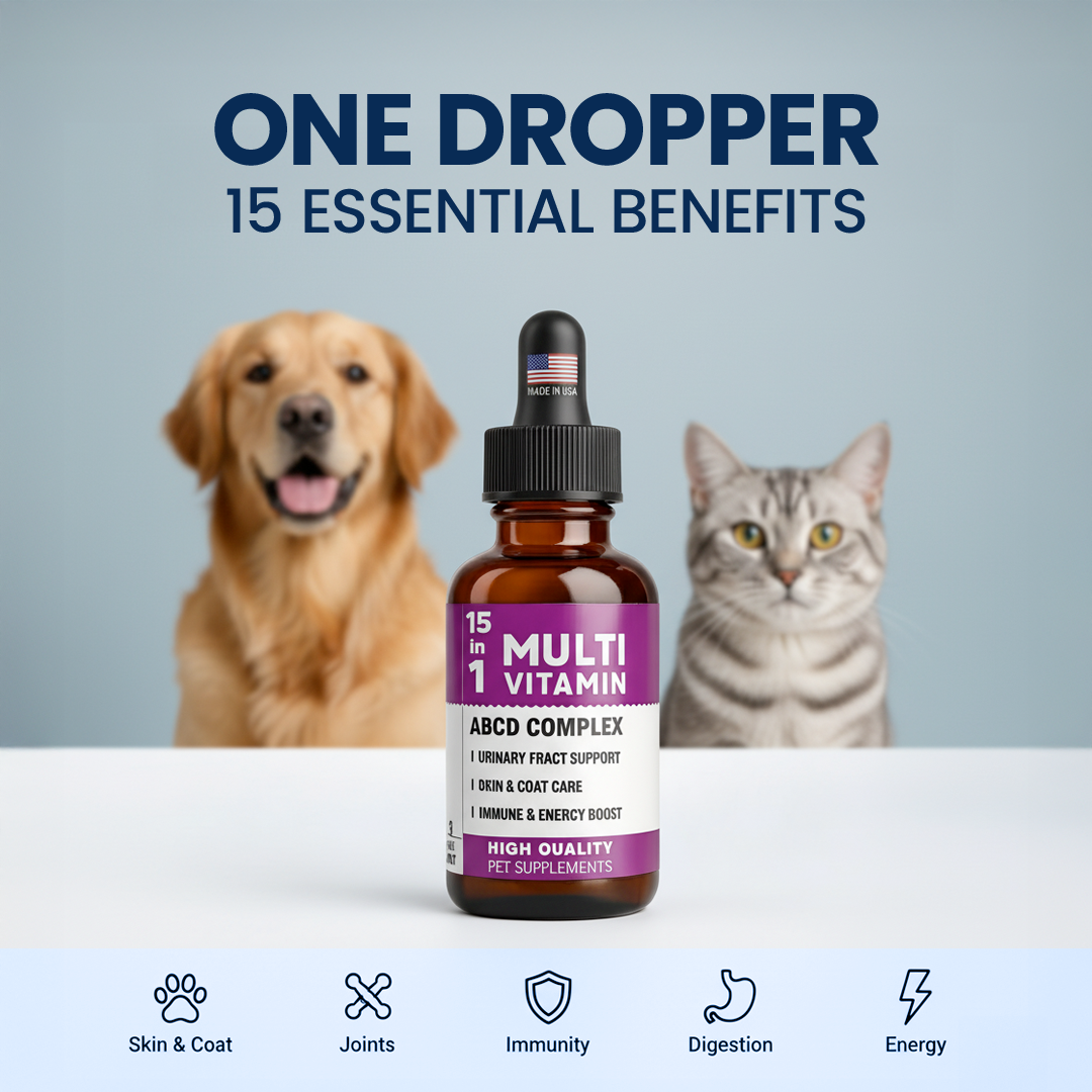 15-in-1 Liquid Multivitamin for Dogs & Cats – Skin, Coat, Joints, Immunity & Urinary Support