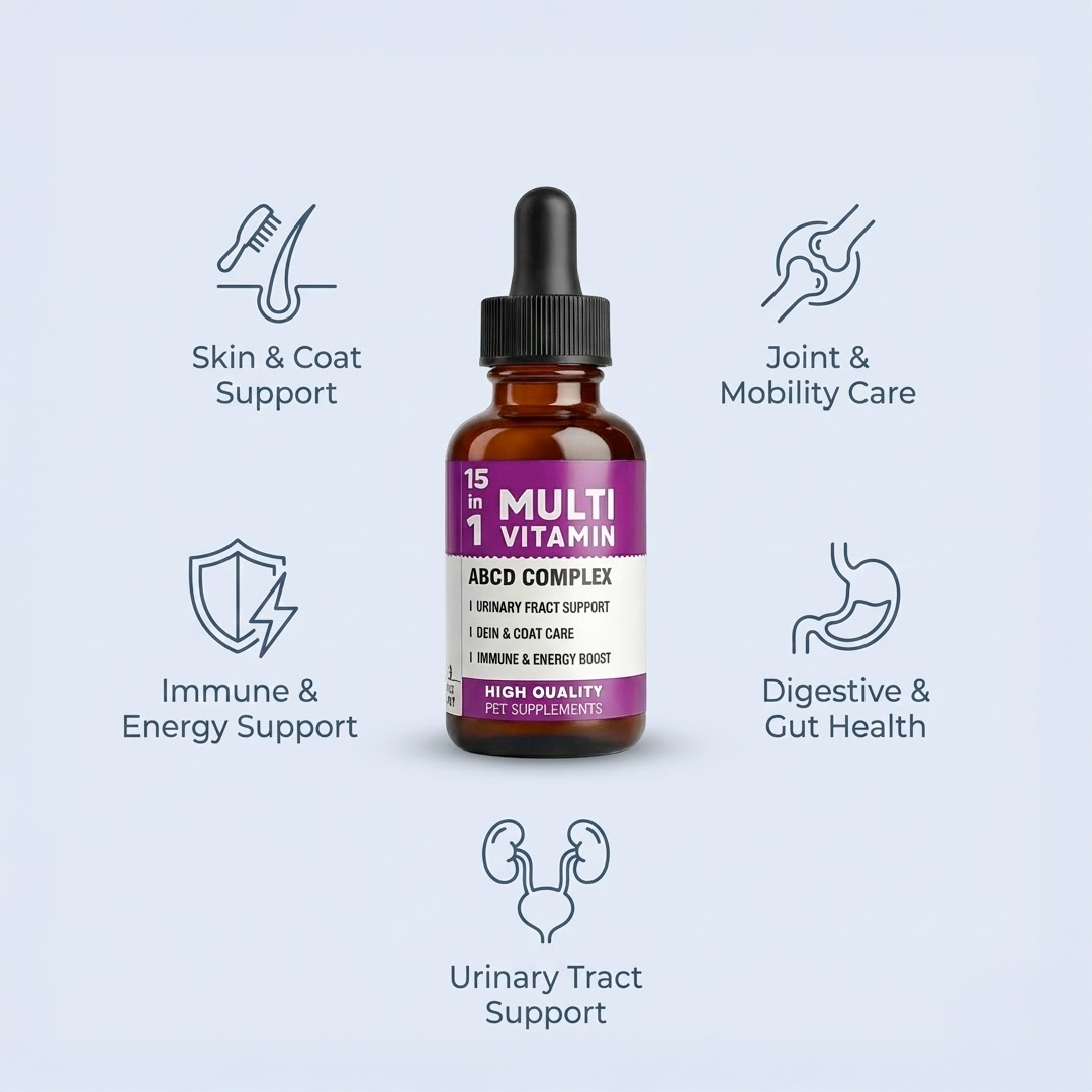15-in-1 Liquid Multivitamin for Dogs & Cats – Skin, Coat, Joints, Immunity & Urinary Support