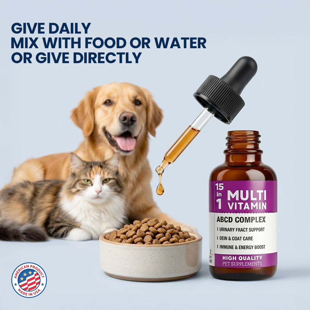 15-in-1 Liquid Multivitamin for Dogs & Cats – Skin, Coat, Joints, Immunity & Urinary Support