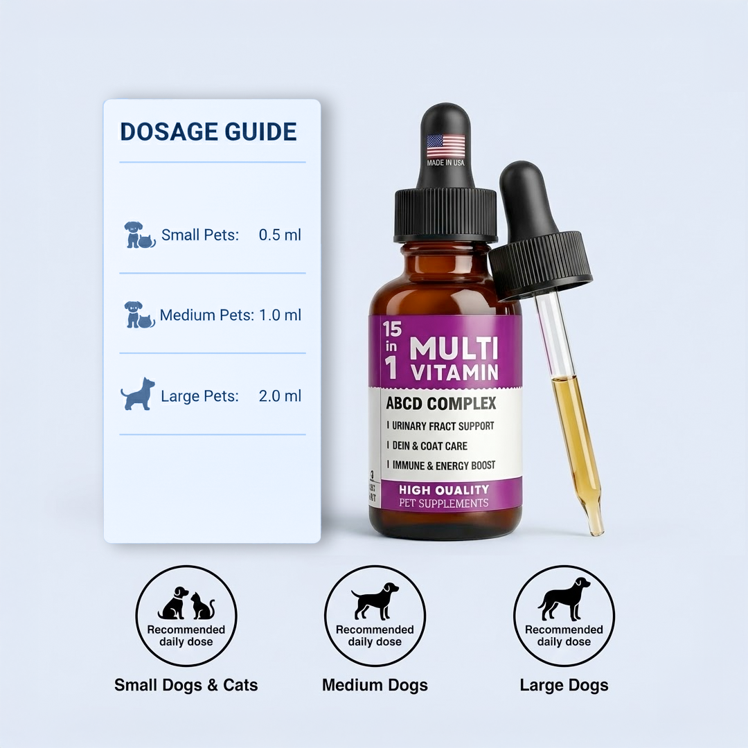 15-in-1 Liquid Multivitamin for Dogs & Cats – Skin, Coat, Joints, Immunity & Urinary Support