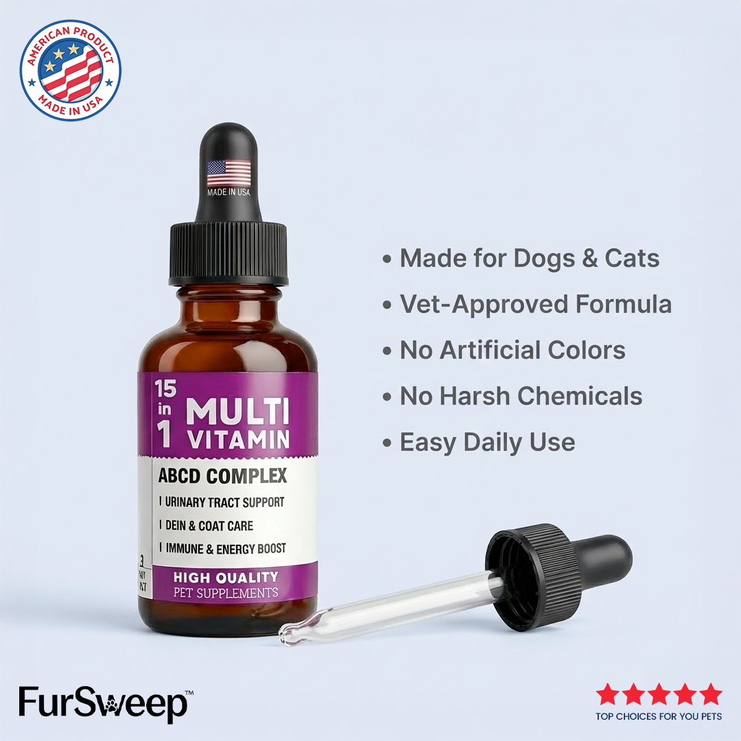 15-in-1 Liquid Multivitamin for Dogs & Cats – Skin, Coat, Joints, Immunity & Urinary Support